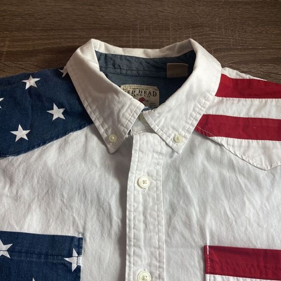 Red Head Shirt Mens Large Red White Blue Casual Short Sleeve American Flag - Picture 11 of 12